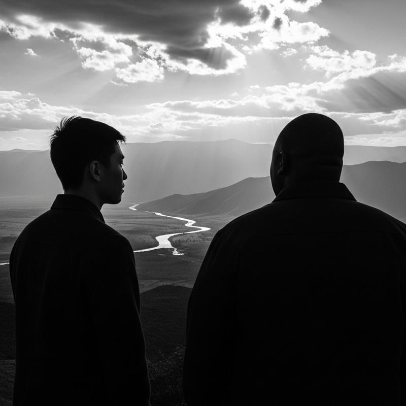 Men Gazing into Distance in High Quality B&W Image
