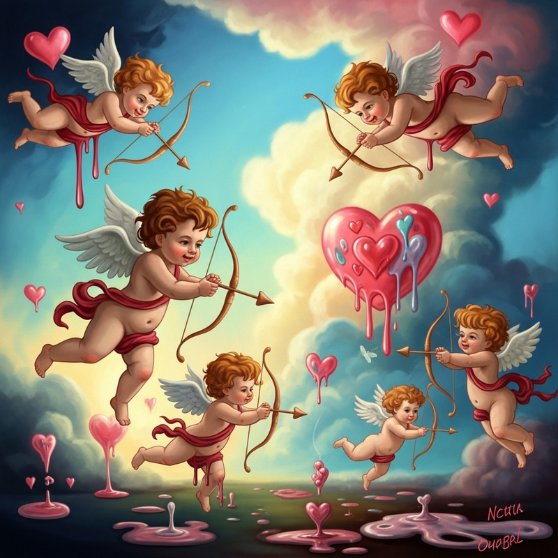 Whimsical Cupids: Surreal Valentine's Day Digital Painting