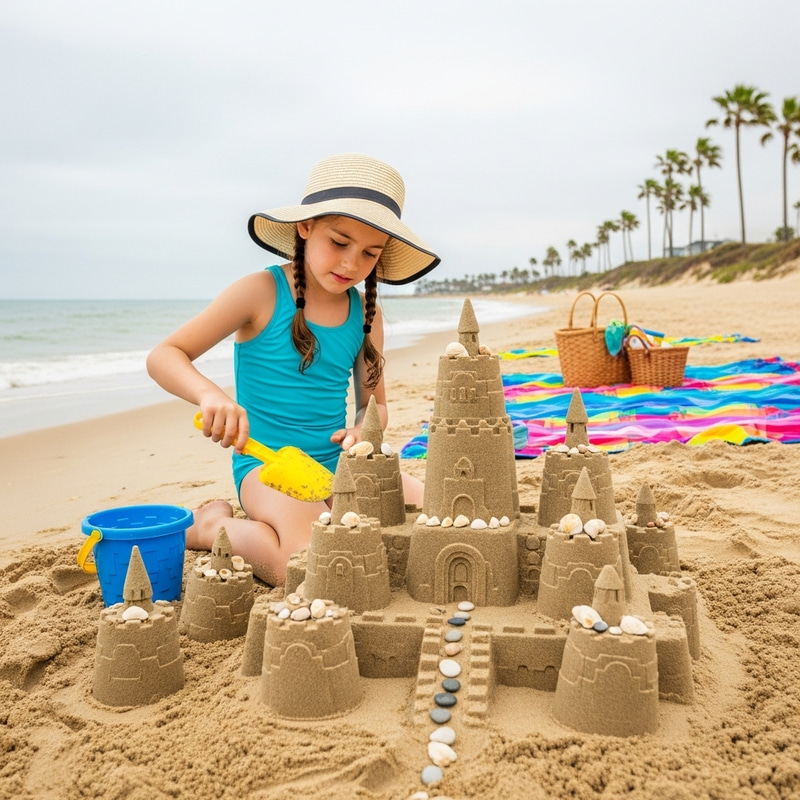 Beach Girl Building Sandcastle | Creative Fun in the Sun Beach Girl Building Sandcastle | Creative Fun in the Sun