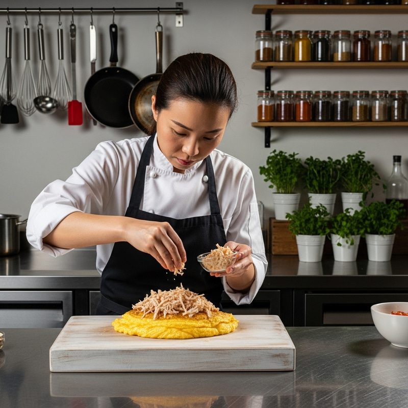 Fluffy Omelet with Shredded Chicken: Tasty Recipe