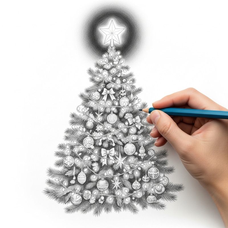 Festive Christmas Tree Pencil Sketch Festive Christmas Tree Pencil Sketch
