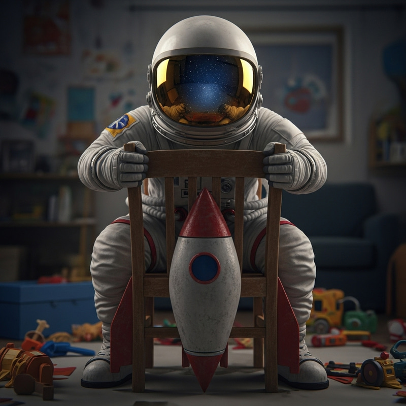 Astronaut Helmet Sitting on Chair - Space Adventure Scene Astronaut Helmet Sitting on Chair - Space Adventure Scene