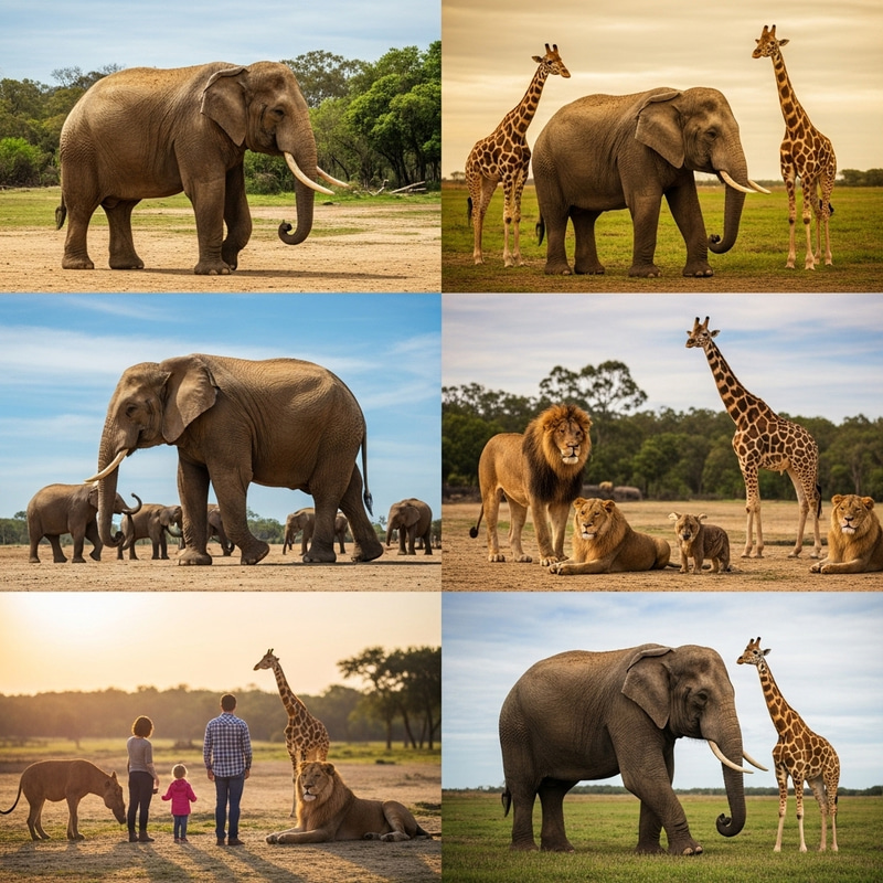 Envision Harmony: Majestic Elephants, Lions, and Giraffes in a Wildlife Haven Envision Harmony: Majestic Elephants, Lions, and Giraffes in a Wildlife Haven