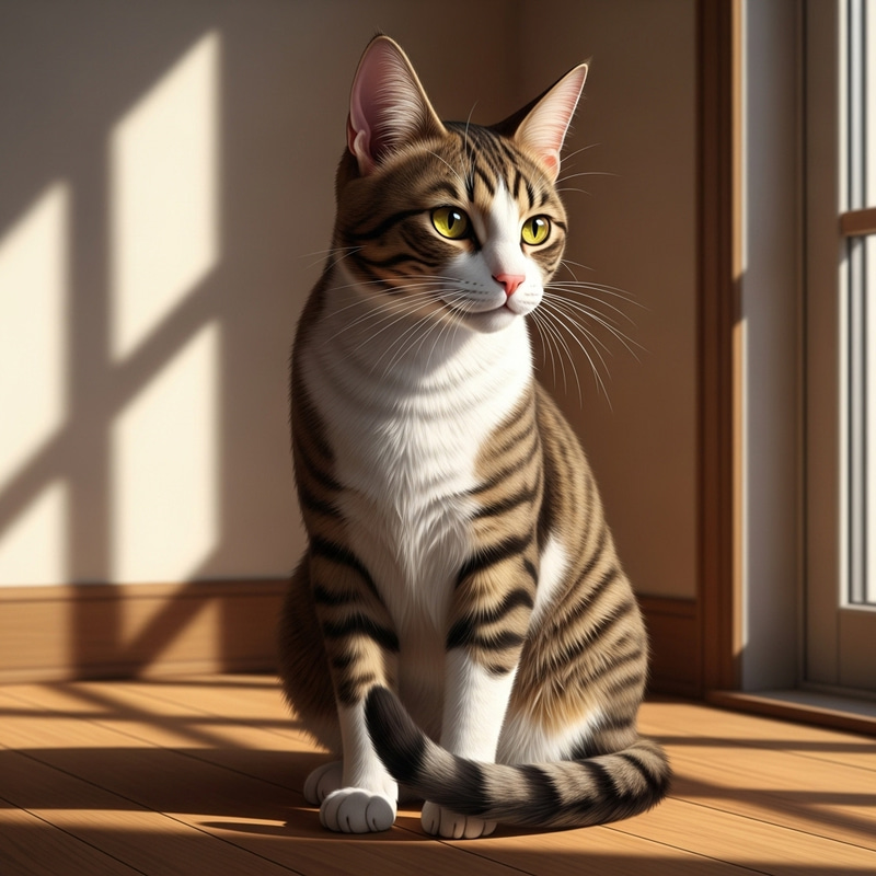 Beautiful Brown and White Cat in Peaceful Scene