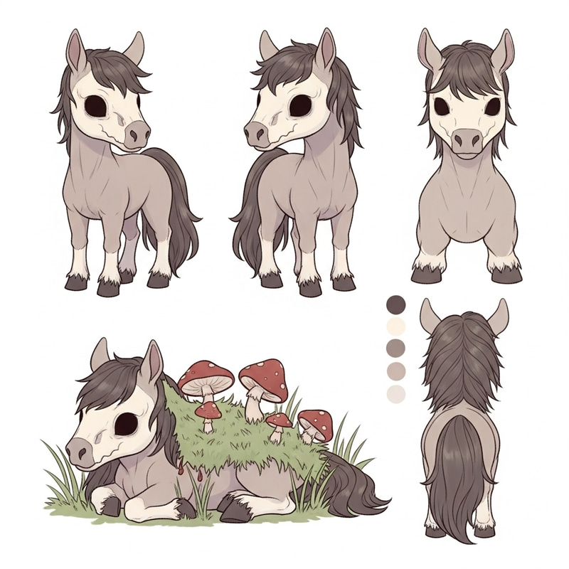 Cute Chibi Undead Horse: Reference Sheet & Color Palette