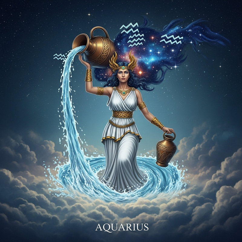 Goddess Aquarius in Cosmic Realm - Divine Representation