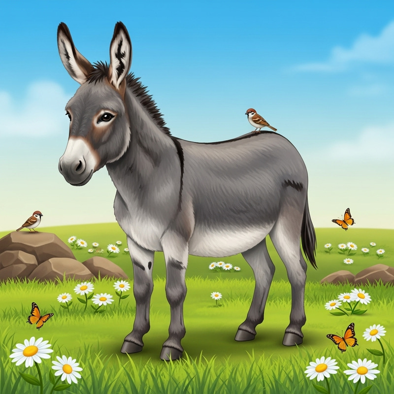 Robust and Charming Donkey in Classic Farm Scene Robust and Charming Donkey in Classic Farm Scene