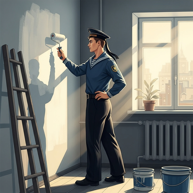 Vintage Russian Sailor Builder in Chiaroscuro Lighting Vintage Russian Sailor Builder in Chiaroscuro Lighting