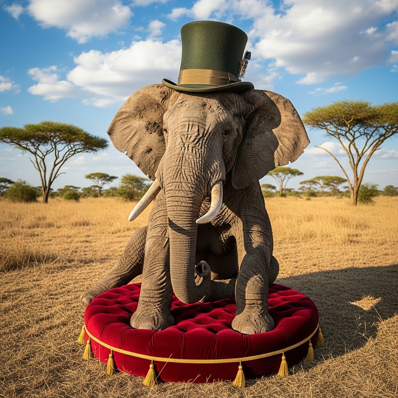 Elegant Elephant Sitting with a Hat