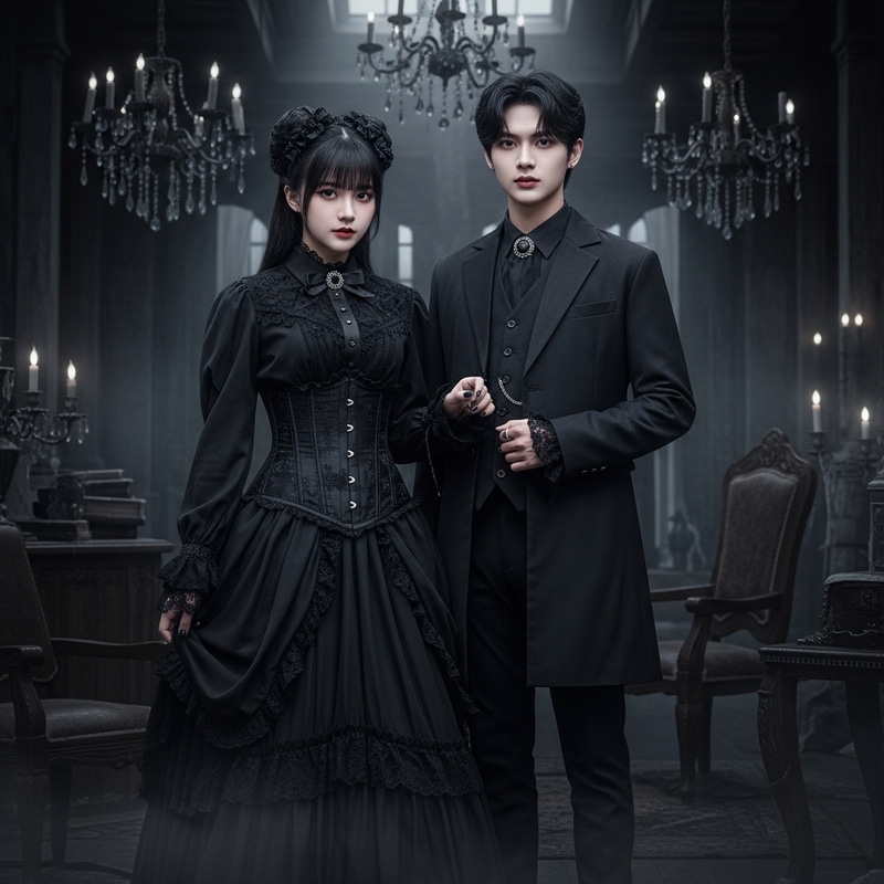 Gothic Boy and Girl in Mysterious Castle Setting