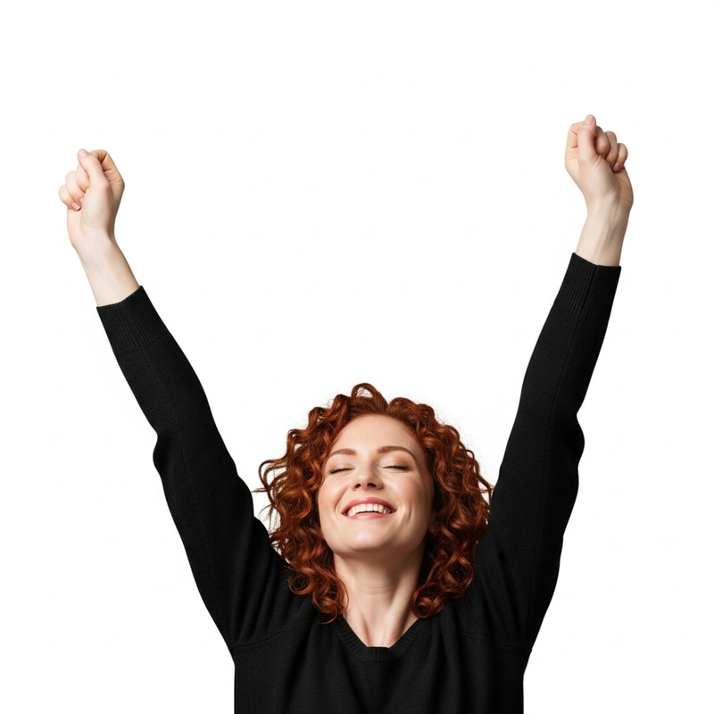 Joyful Redheaded Woman with Raised Arms Joyful Redheaded Woman with Raised Arms