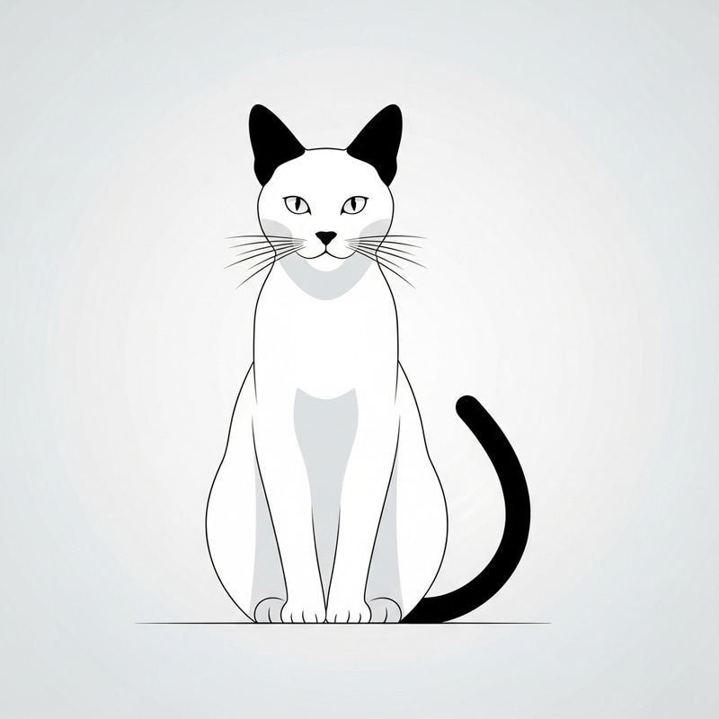 Minimalist Black Ear and Tail White Cat Image