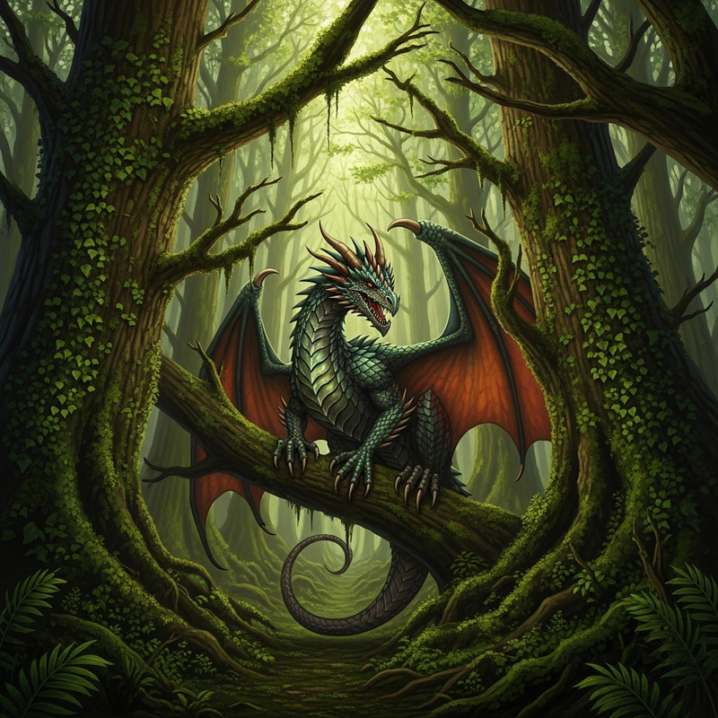 Majestic Dragon in Woodland Setting