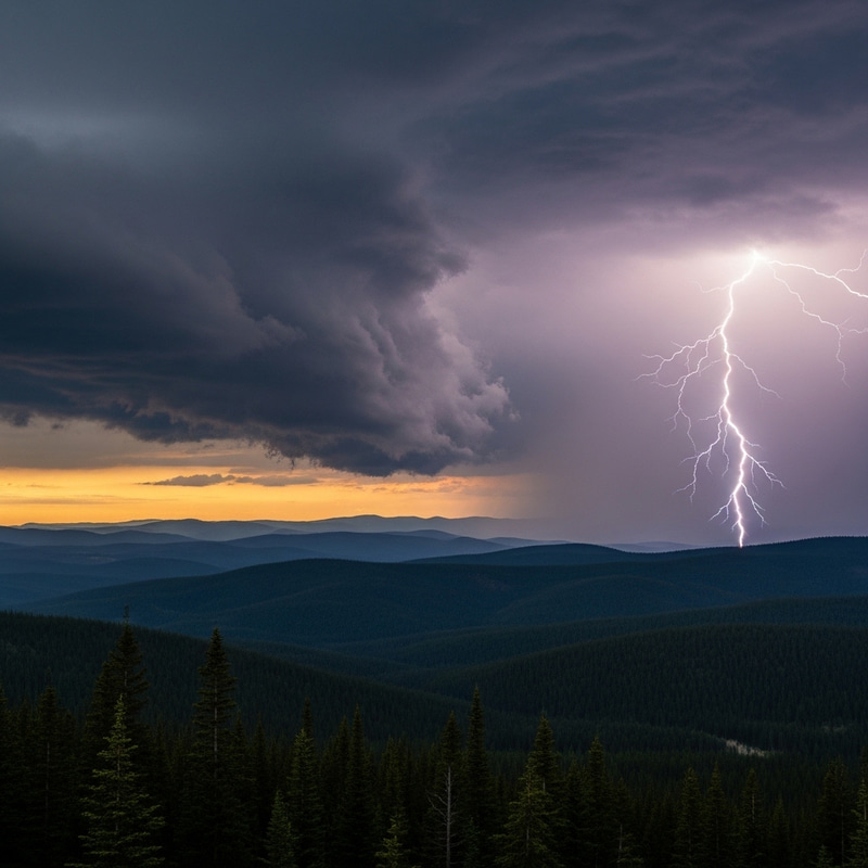 Stormy Nature Landscape: Epic Thunderstorm Over Mountains