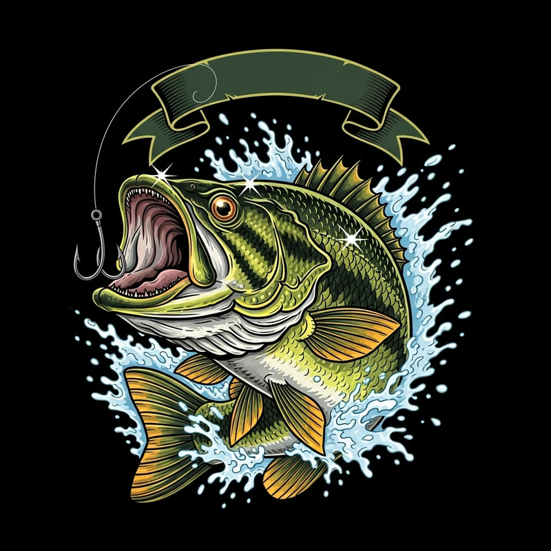 Dynamic Bass Fish Illustration with Vivid Motion Capture
