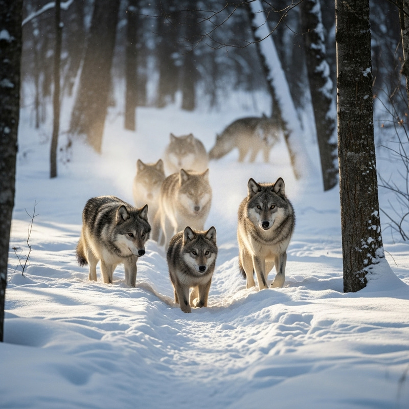 Winter Wolves: A Majestic Scene of Wilderness Beauty with Loups Winter Wolves: A Majestic Scene of Wilderness Beauty with Loups