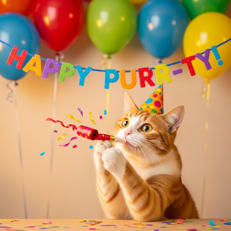 Happy Cat Celebrating | Festive Feline Enjoying the Party Happy Cat Celebrating | Festive Feline Enjoying the Party