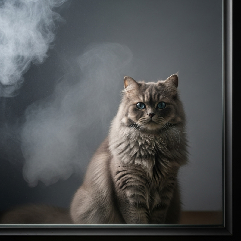 Captivating Grey Persian Cat Behind Translucent Glass Captivating Grey Persian Cat Behind Translucent Glass