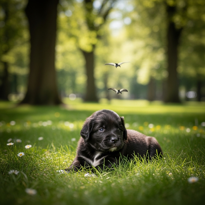 Newfoundland Puppy: Adorable Innocent Eyes in Park Newfoundland Puppy: Adorable Innocent Eyes in Park