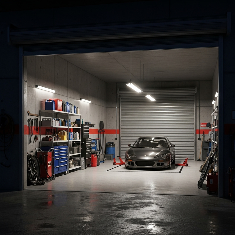 Detailed Single Room Garage Interior View Detailed Single Room Garage Interior View