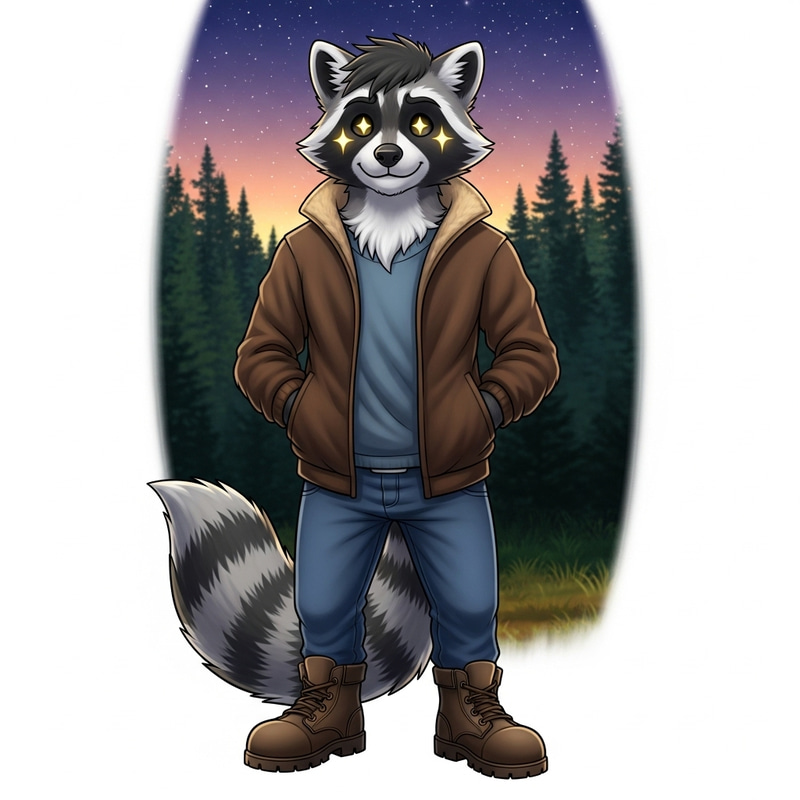 Enchanting Male Raccoon Furry in Stylish Outfit Enchanting Male Raccoon Furry in Stylish Outfit