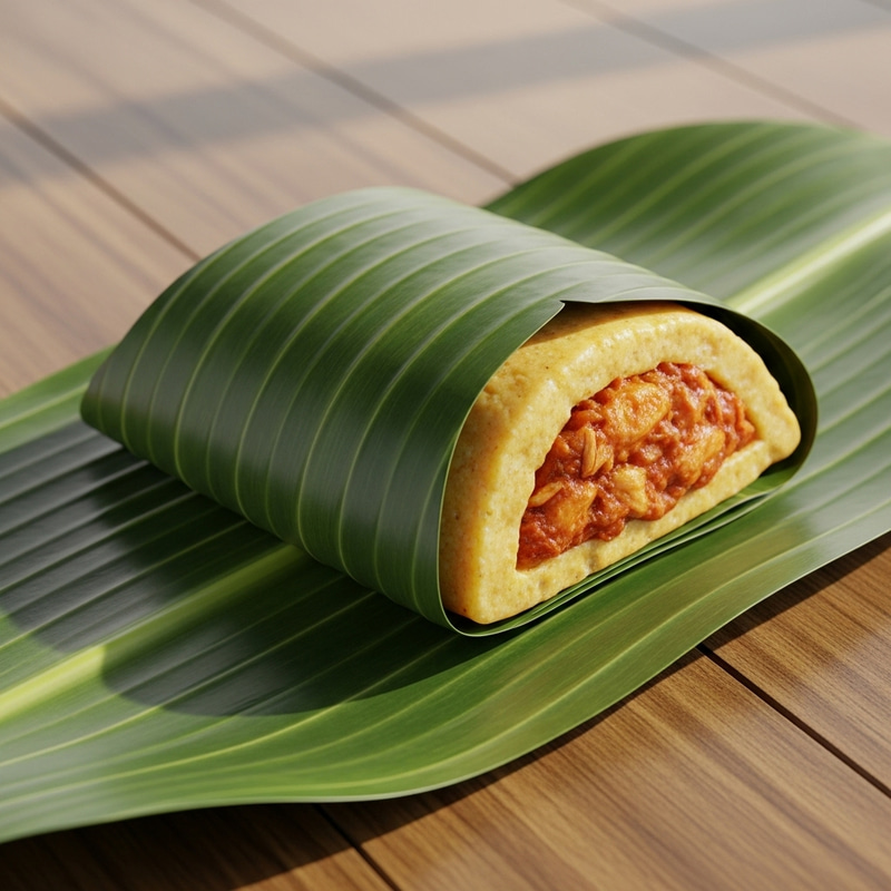Realistic Chicken Tamale in Banana Leaf - Latin Cuisine Delight Realistic Chicken Tamale in Banana Leaf - Latin Cuisine Delight
