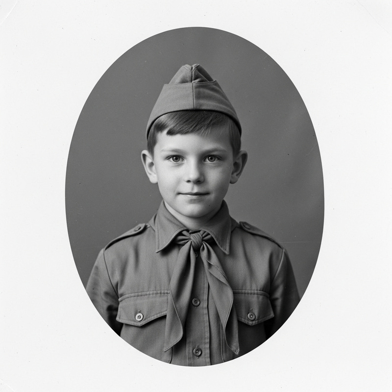 Charming Young Pioneer in Vintage Black and White Portrait from USSR Charming Young Pioneer in Vintage Black and White Portrait from USSR