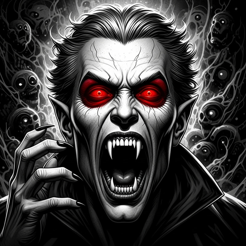 Screaming Vampire Head | Chilling Graphic Art