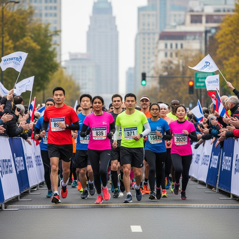 Diverse Group Marathon Runners Embrace City Challenge | Event 2023 Diverse Group Marathon Runners Embrace City Challenge | Event 2023