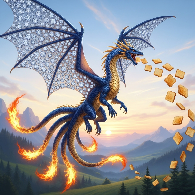Mystical Dragon with Diamond Wings and Fiery Tails Mystical Dragon with Diamond Wings and Fiery Tails