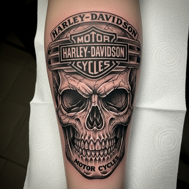 Skull and Harley Davidson Forearm Tattoo Design Skull and Harley Davidson Forearm Tattoo Design