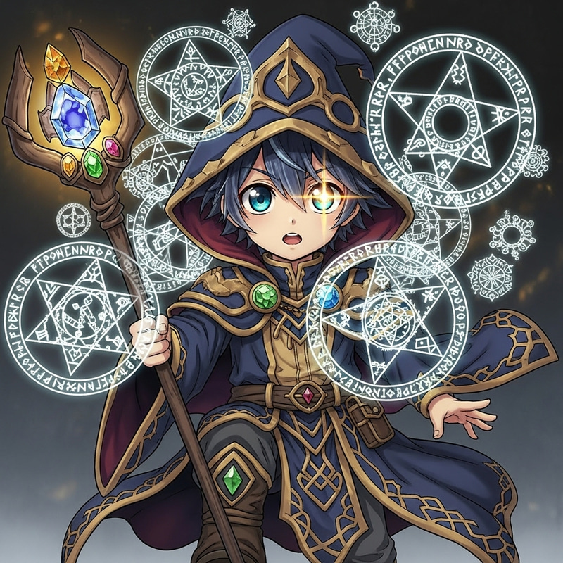 Anime Adorable Genius Sorcerer Boy Illustration