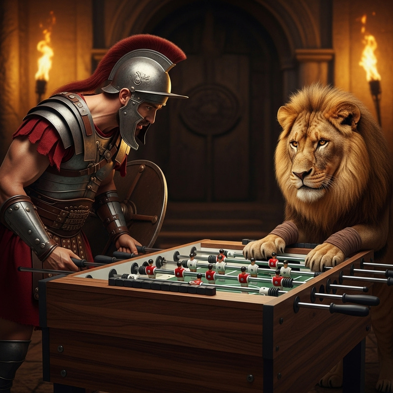 Gladiator vs Lion: Foosball Showdown - Mythical Battle Gladiator vs Lion: Foosball Showdown - Mythical Battle