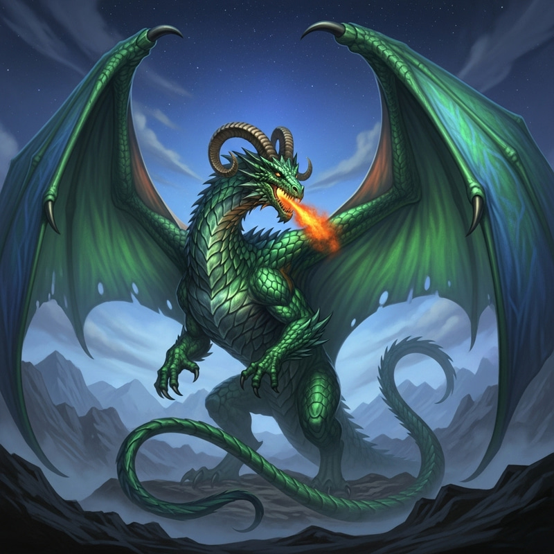 Majestic Dragon in Night Sky With Iridescent Scales