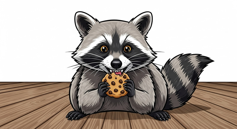 Playful Raccoon Munching on Chocolate Chip Cookie Playful Raccoon Munching on Chocolate Chip Cookie