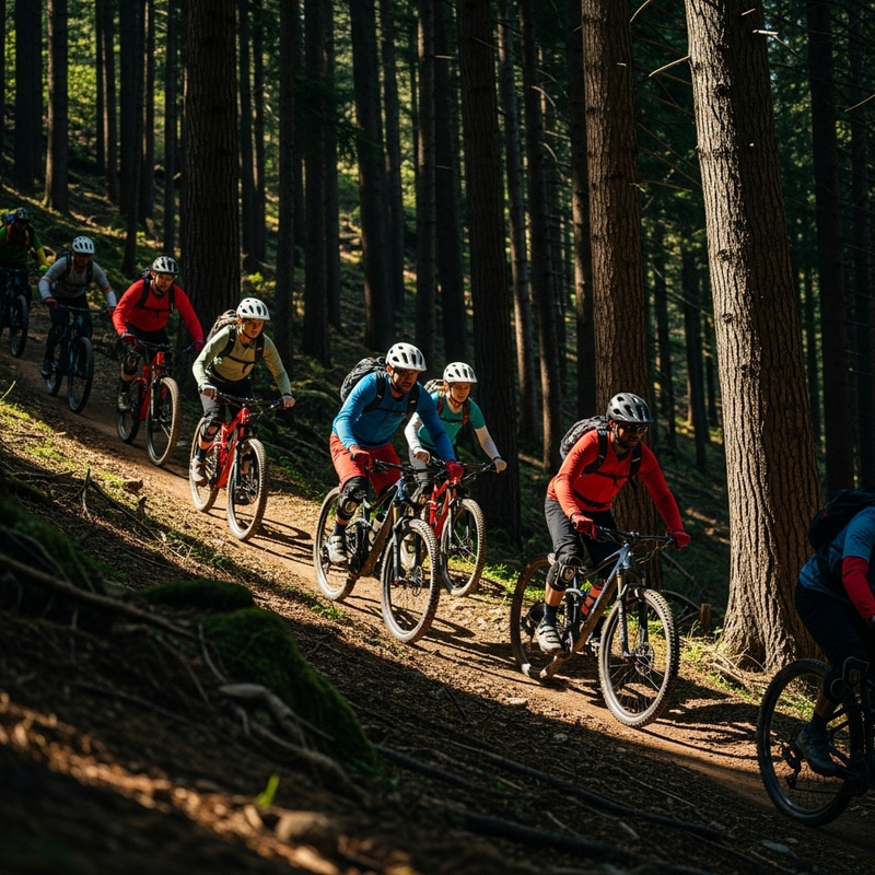 Mountain Cyclists Conquer Uphill Challenge through Forest Adventure Mountain Cyclists Conquer Uphill Challenge through Forest Adventure