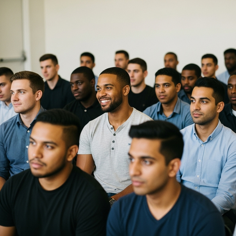 Diverse Group of Men in Transformative Marriage Seminar Diverse Group of Men in Transformative Marriage Seminar