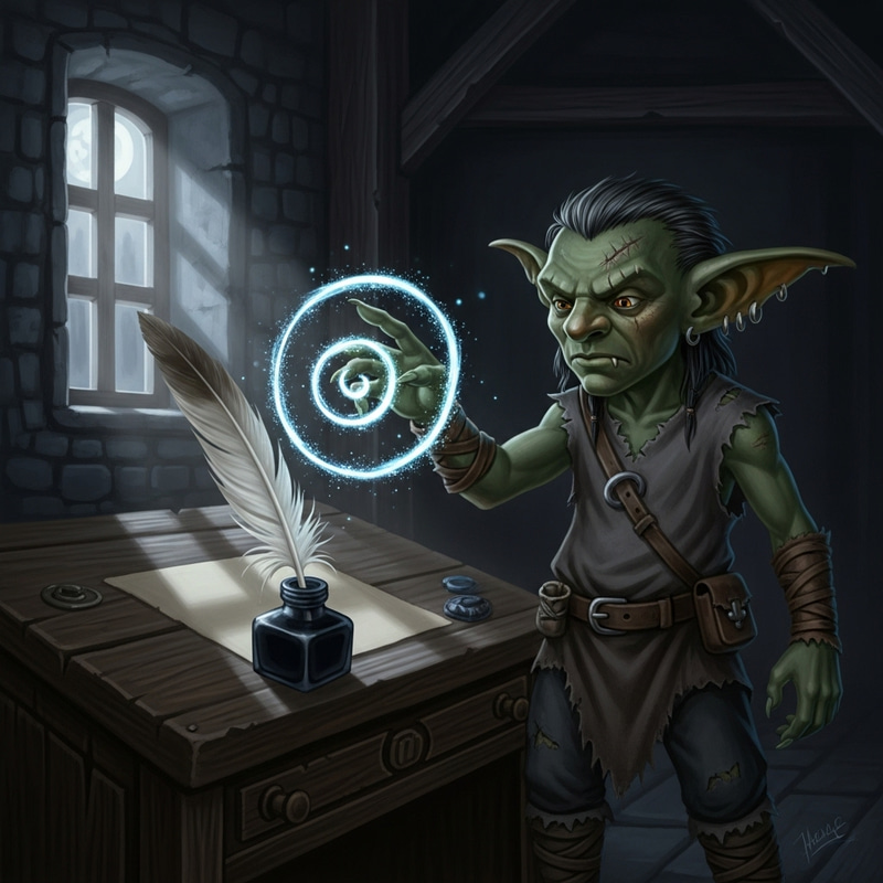 Enchanting Goblin: Mystical Quill Transformation Enchanting Goblin: Mystical Quill Transformation