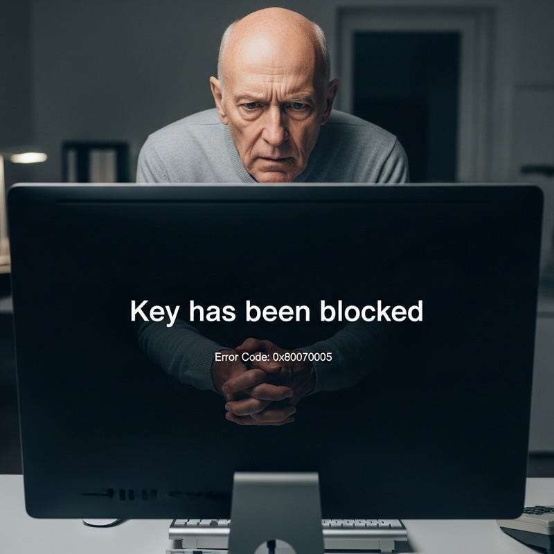 Elderly Man Encountering Key Blocked Error