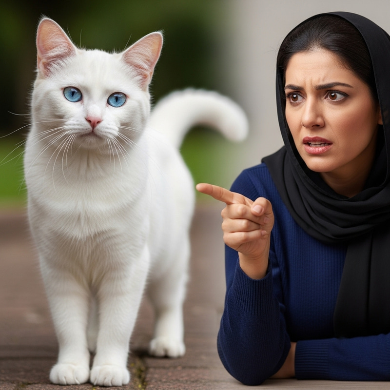 White Cat with Blue Eyes - Innocent Scene Outdoors