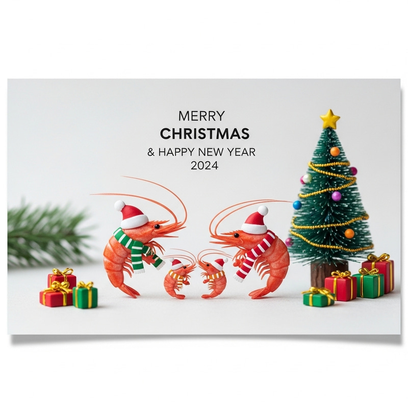 Merry Christmas & Happy New Year 2024 Shrimp Family Card