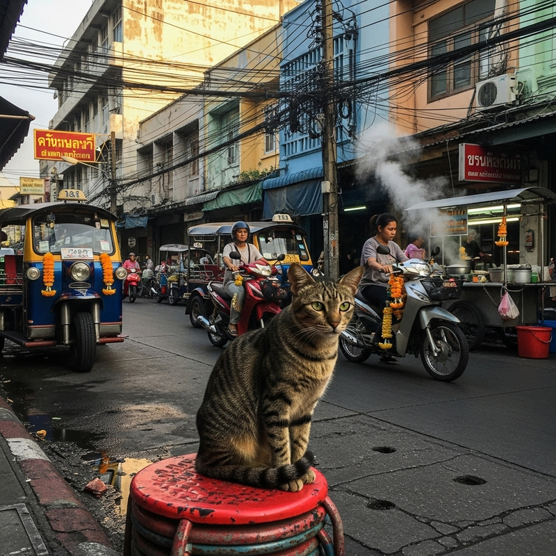 Cat on Street in Bangkok - Urban Feline Encounter Cat on Street in Bangkok - Urban Feline Encounter