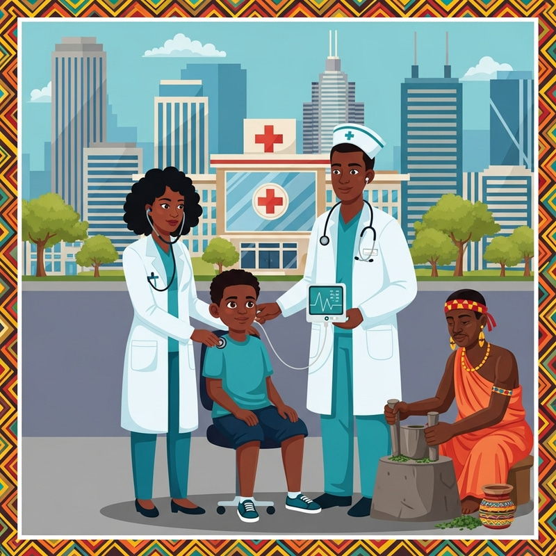 African Health: Modern Healthcare Illustration African Health: Modern Healthcare Illustration