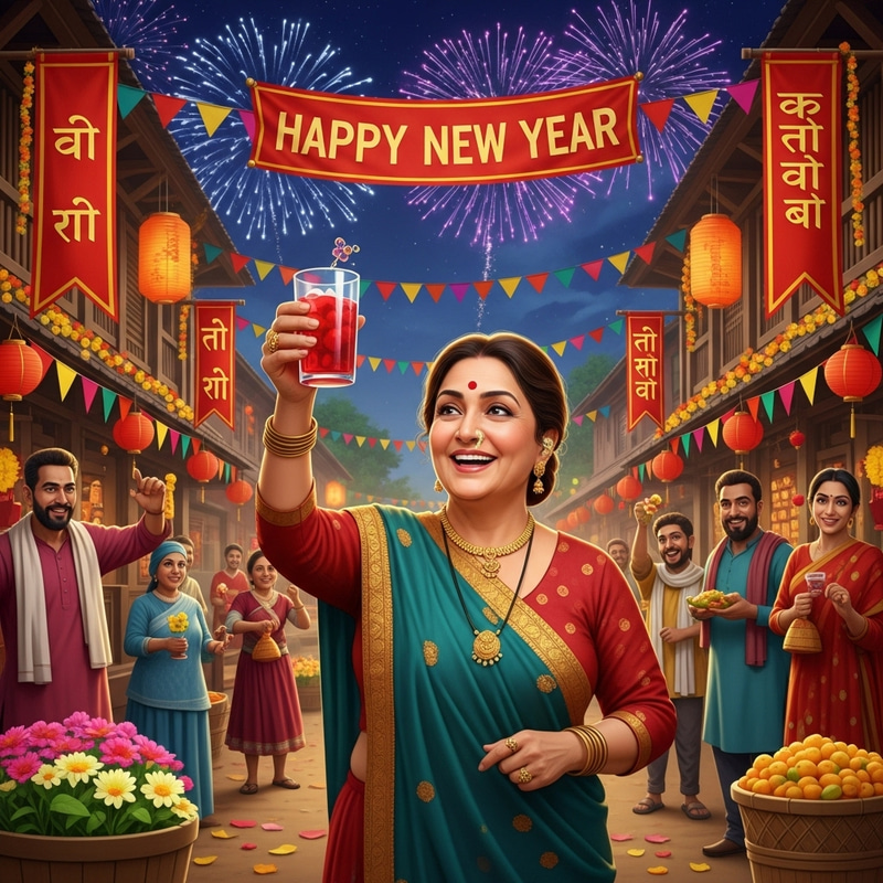 Village Mother Celebrating New Year Festively Village Mother Celebrating New Year Festively