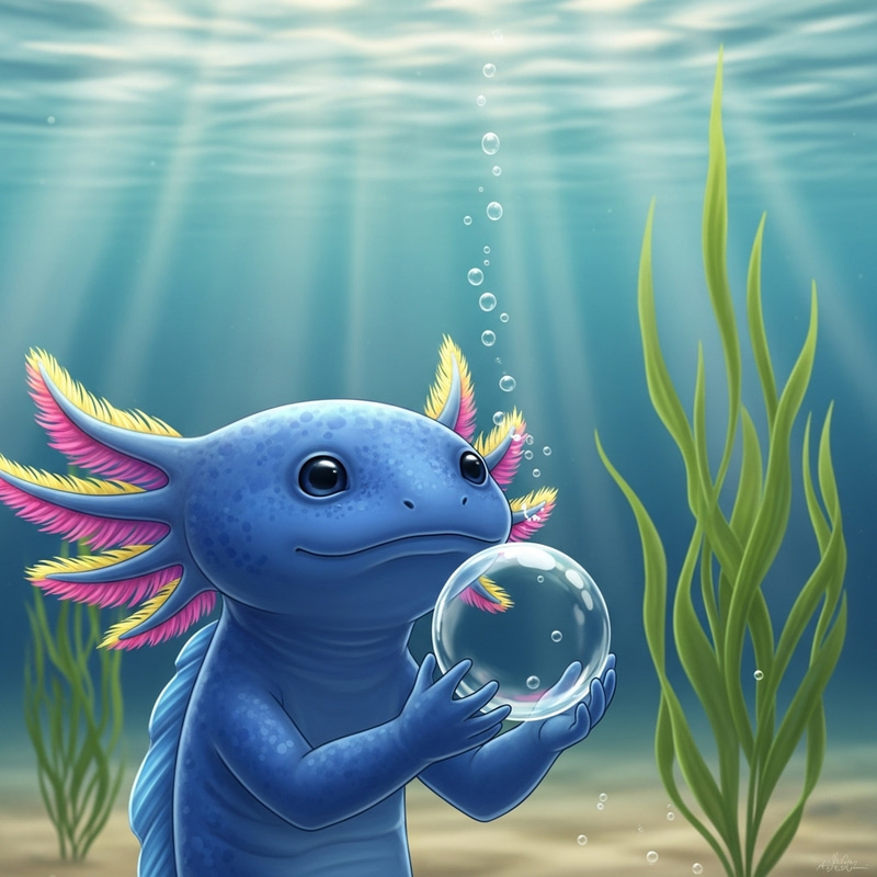 Axolotl Caring for Water - Underwater Serenity Axolotl Caring for Water - Underwater Serenity