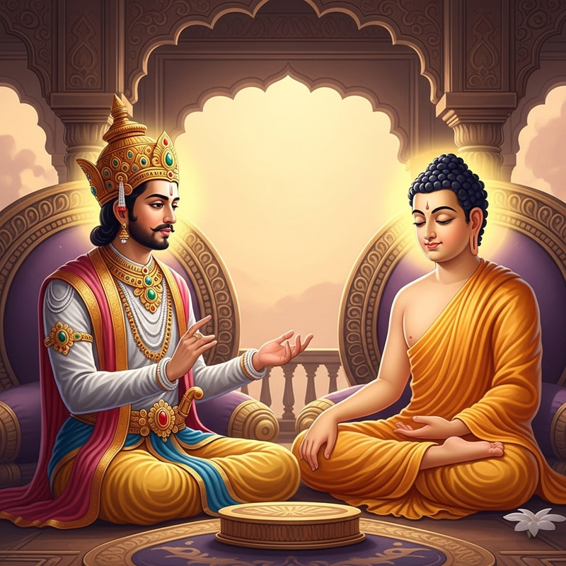 Indian King in Dialogue with Gautam Buddha Indian King in Dialogue with Gautam Buddha