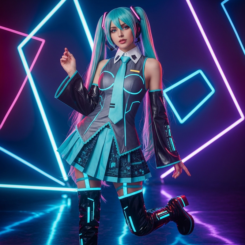 Miku-Inspired Costume for 20-Year-Old Woman | Futuristic Pop Star Outfit