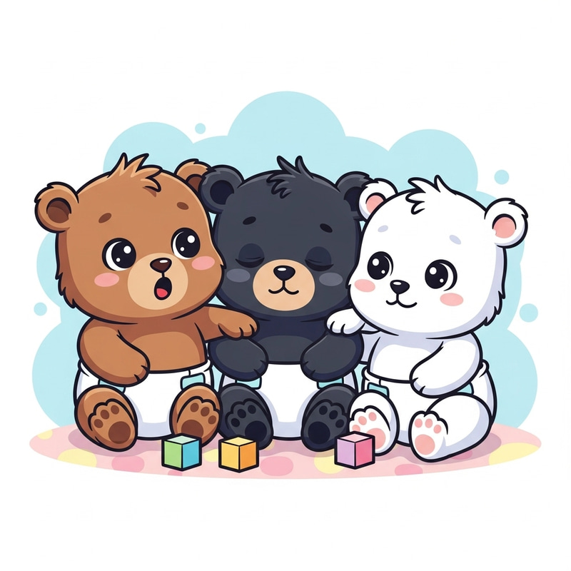 Cute One-Month-Old Bear Cubs in Diapers | Adorable Cartoon Trio Cute One-Month-Old Bear Cubs in Diapers | Adorable Cartoon Trio