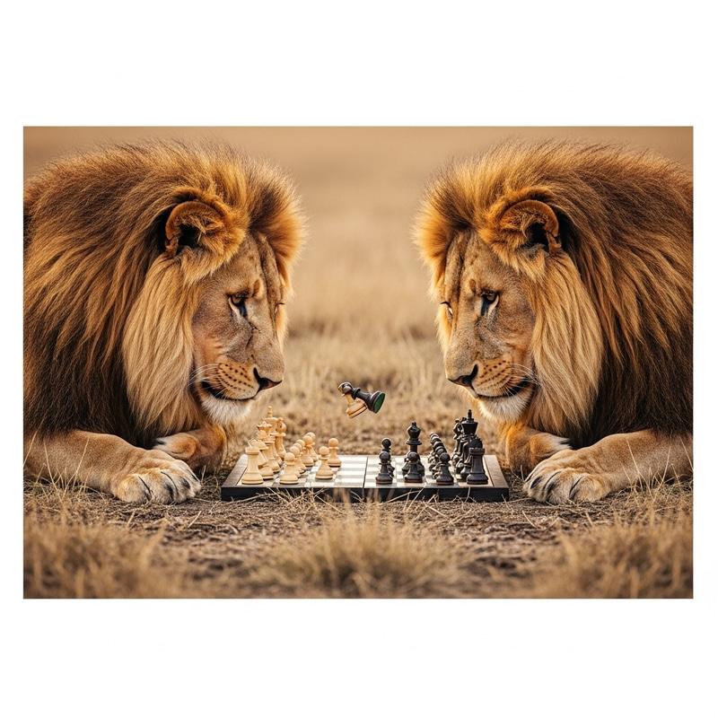Lions Playing Chess - Intriguing Art on Savannah