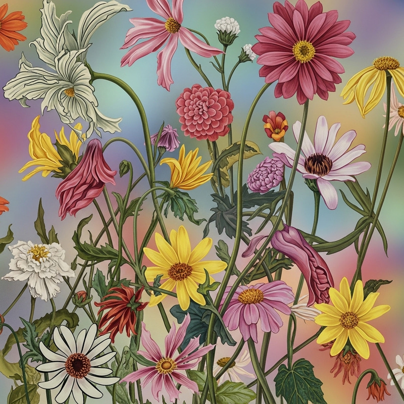 Exploratory Abstract Flowers: Diverse Shapes & Colors Exploratory Abstract Flowers: Diverse Shapes & Colors